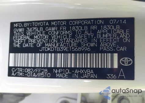 2014 Toyota Prius C Two z USA, uszkodzony, nr VIN JTDKDTB39E1568996